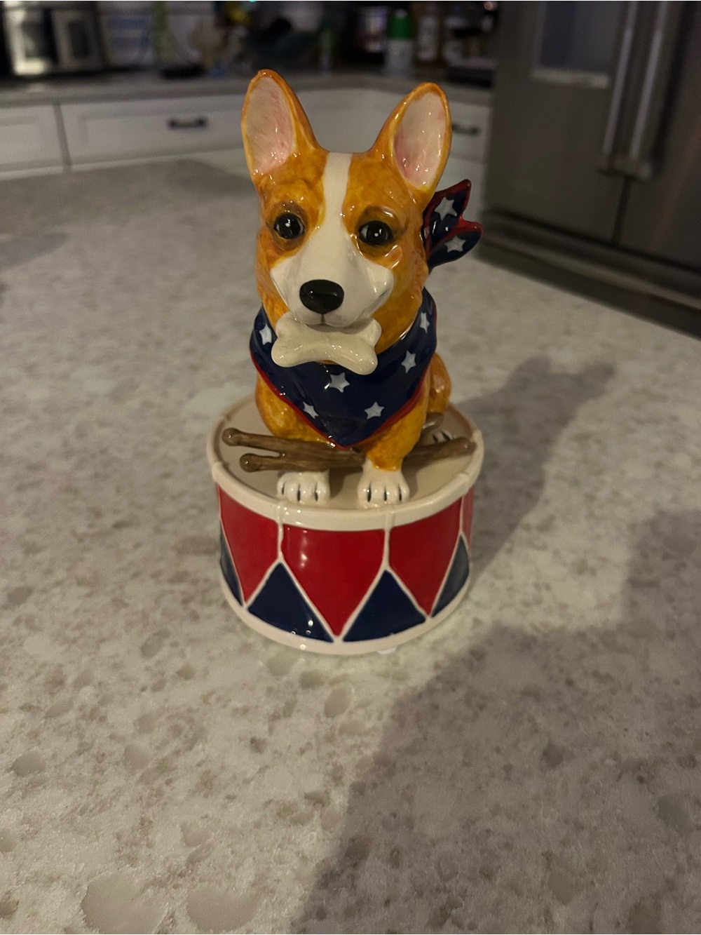 “New”Patriotic Corgi Drum Figurine - Blue and Red Holiday Decor